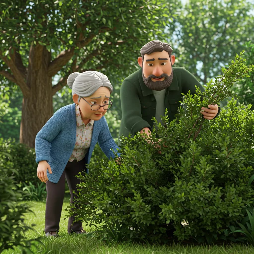 Ein Mann und eine Frau suchen im Garten