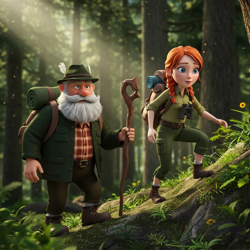 Herr Gruber und Frau Schmidt wandern auf einem schwierigen Pfad