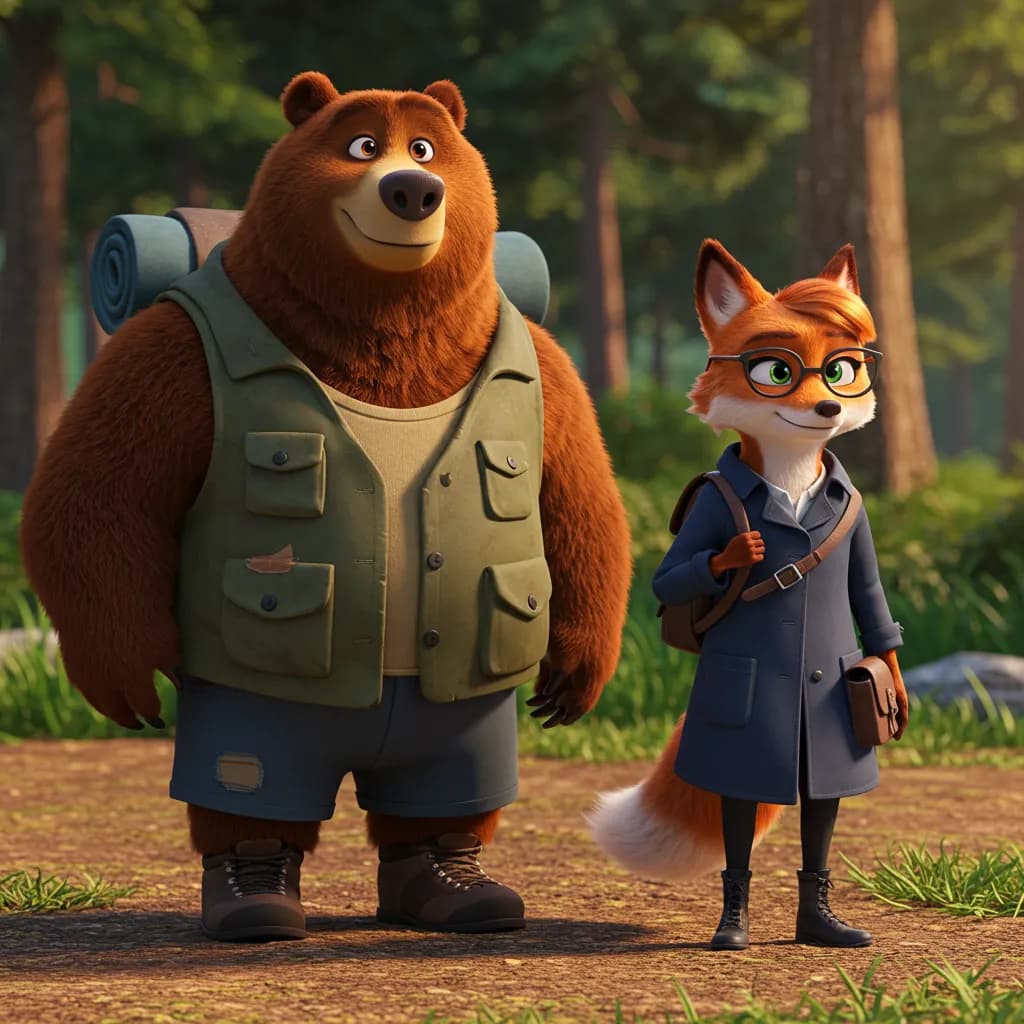 Bär Bruno und Fuchs Fina packen Koffer